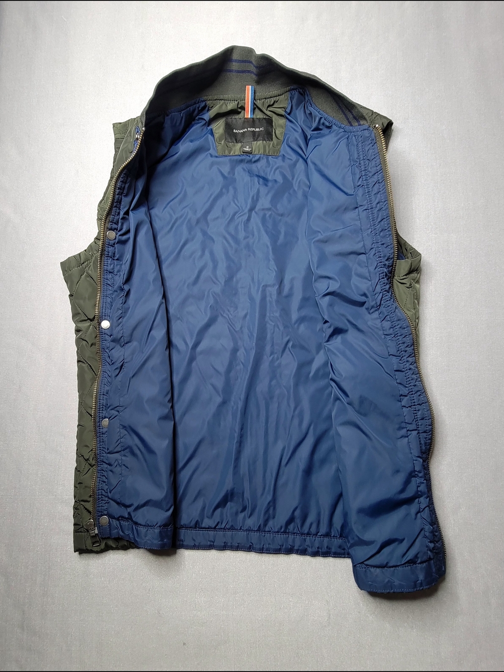 Banana Republic Quilted Olive Vest with Navy Lining